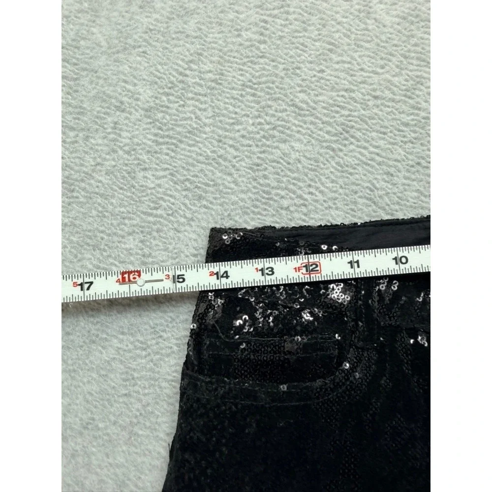 Zara Womens Black Silver Sequin Snakeskin Wide Leg Pants High Rise Trousers
